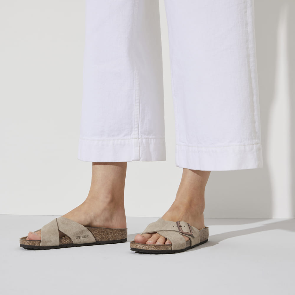Birkenstock Taupe Color Siena Suede Leather closeup