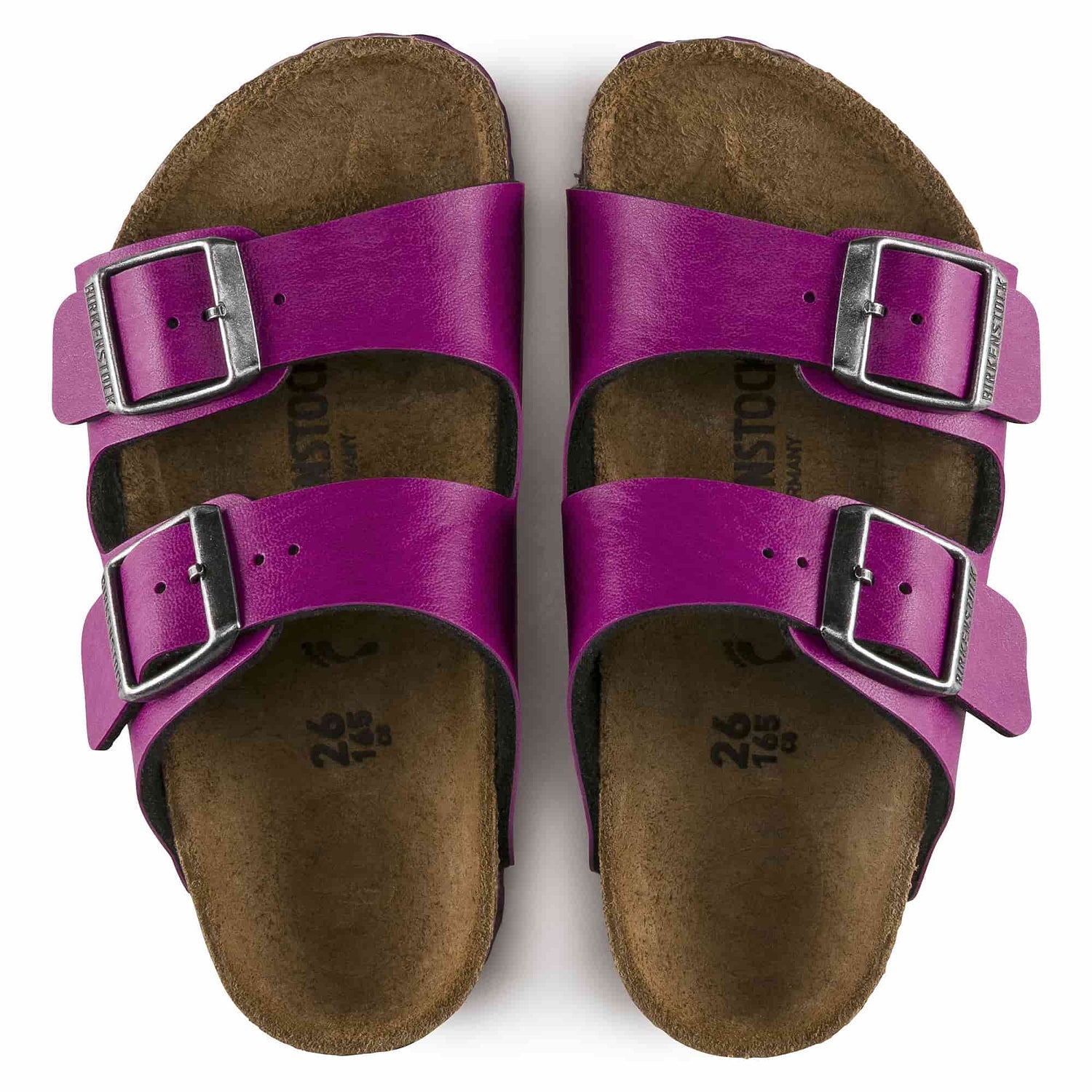 Birkenstock Pink Arizona Kids Birko-Flor Sandal pair front view