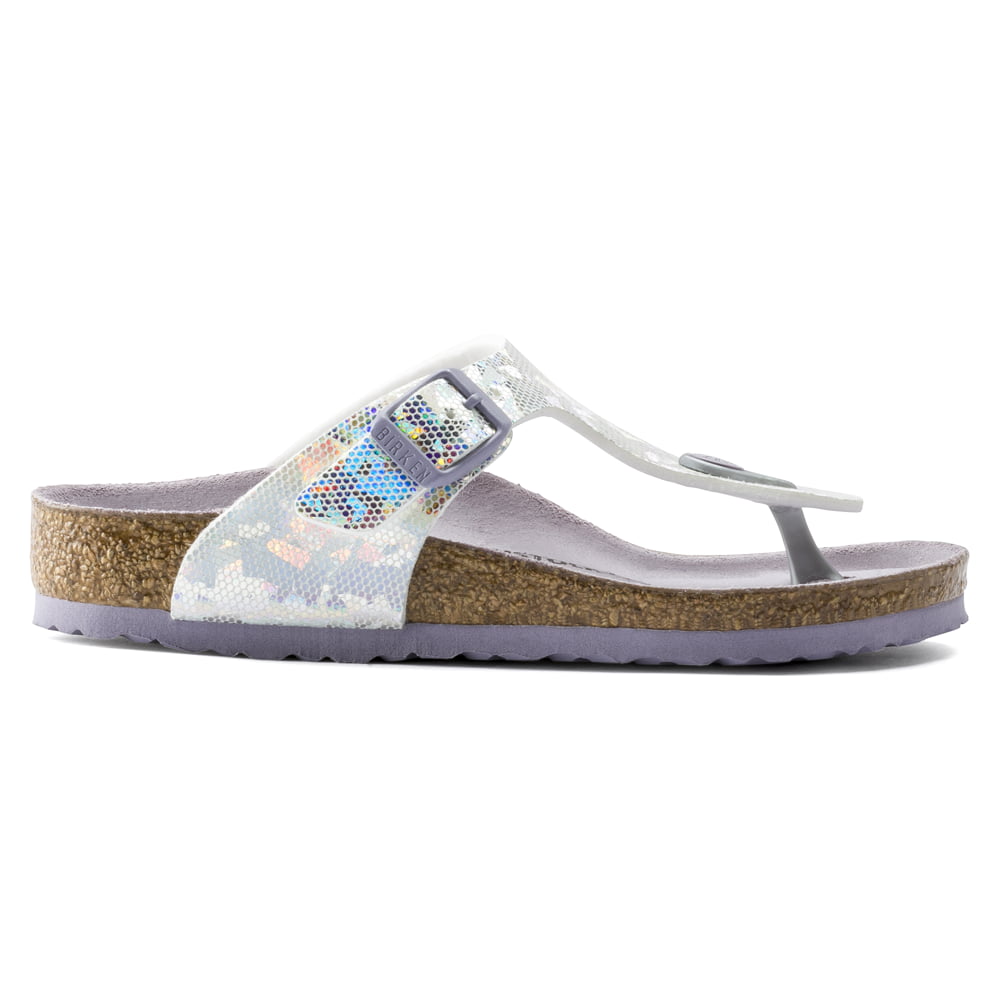 Birkenstock Hologram Silver Lavender Gizeh Kids Synthetics Side View