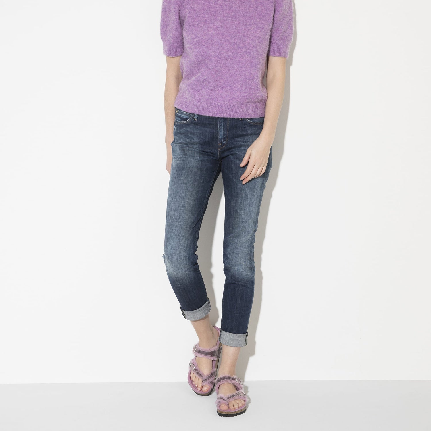 Birkenstock Mayari Shearling purple  Oiled Leather Front Look