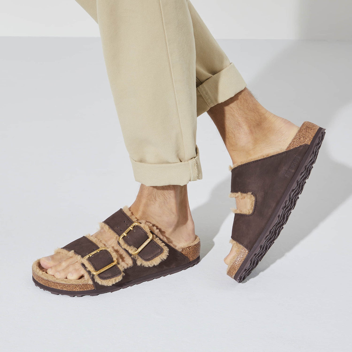 Birkenstock Arizona Bold Shearling Nubuck Leather closeup