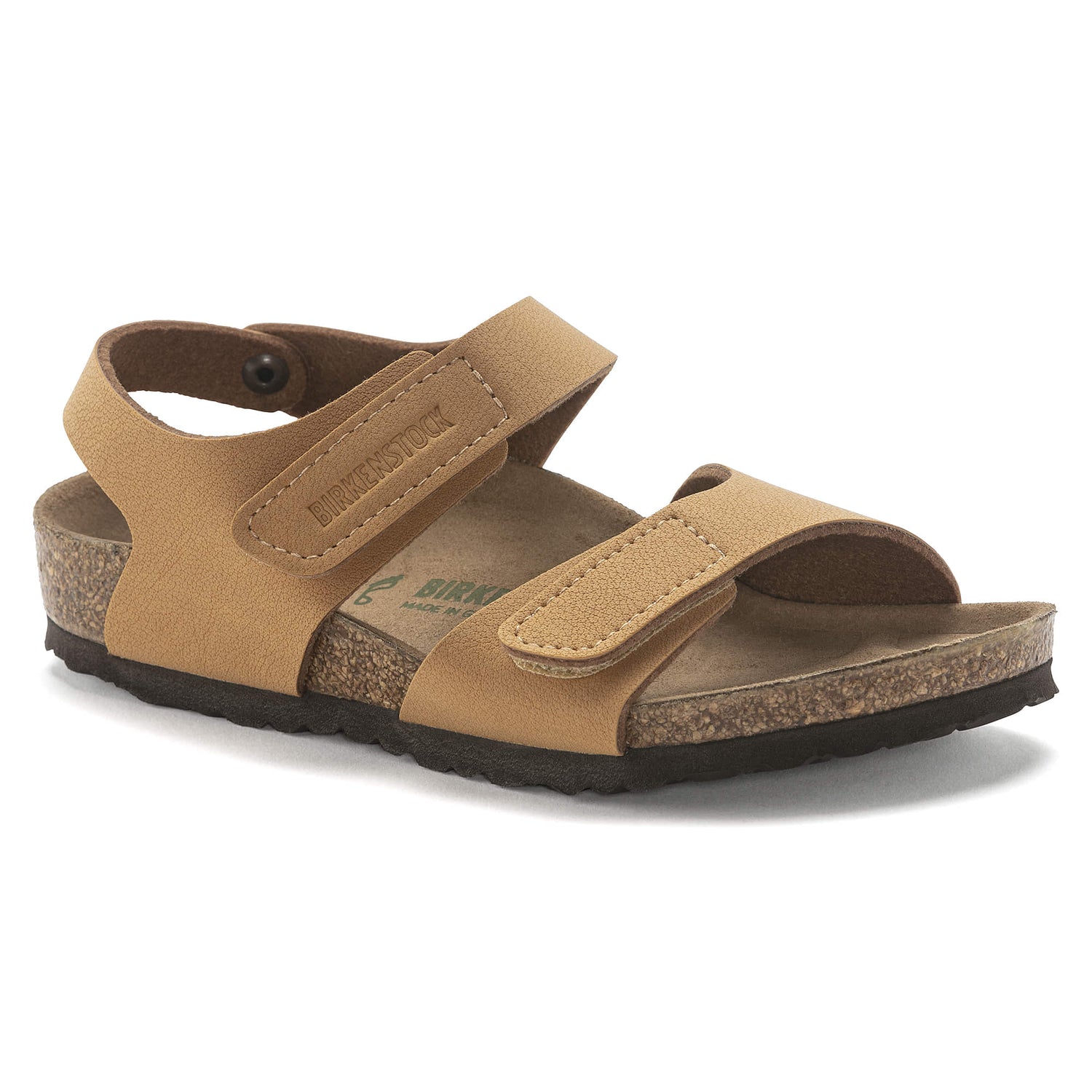 "Birkenstock Brown/Earthy Vegan Caramel Palu Kids Logo BS Birko-Flor Nubuck  Sandal
