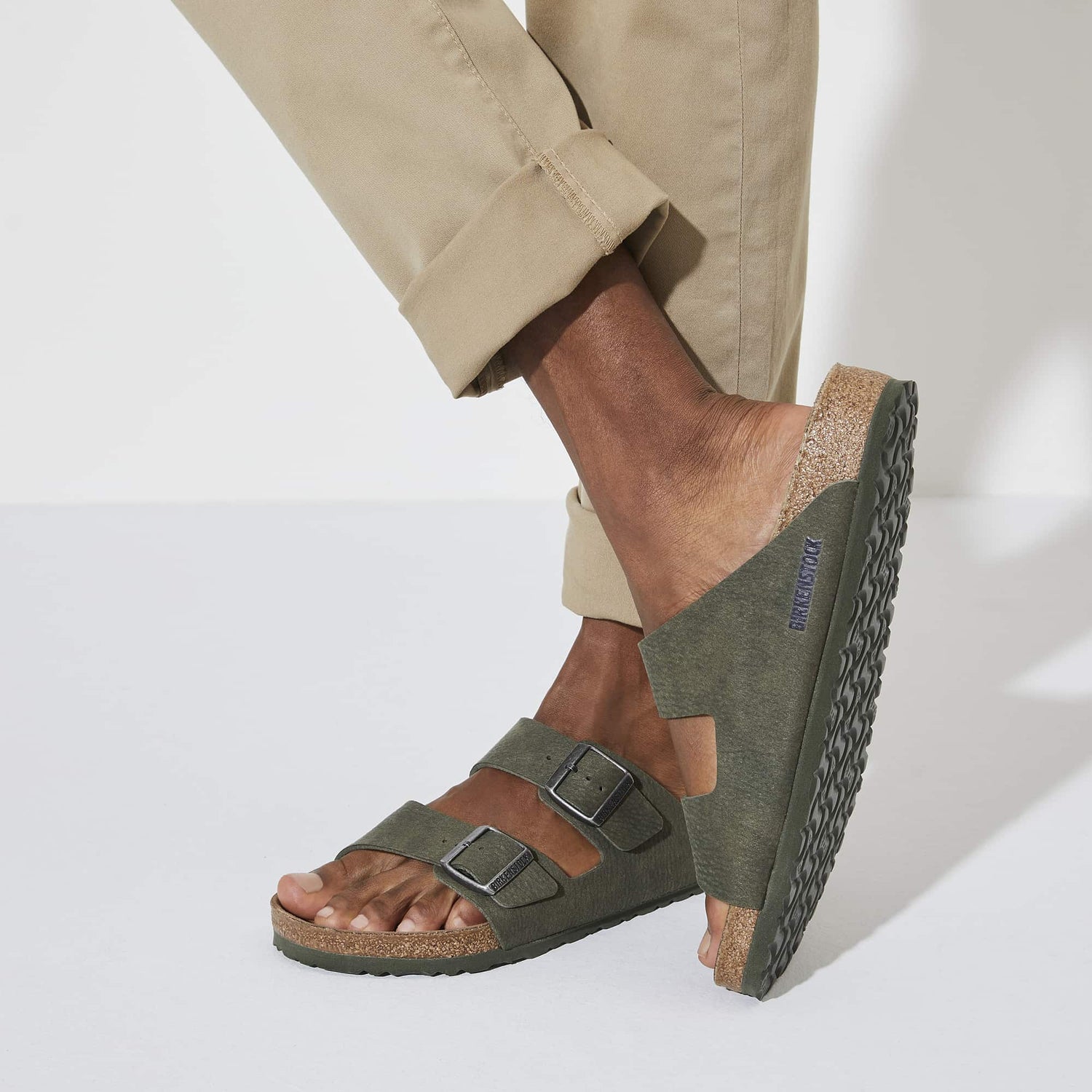 Birkenstock Arizona Vegan Green Micro Fibre Sandal Closeup