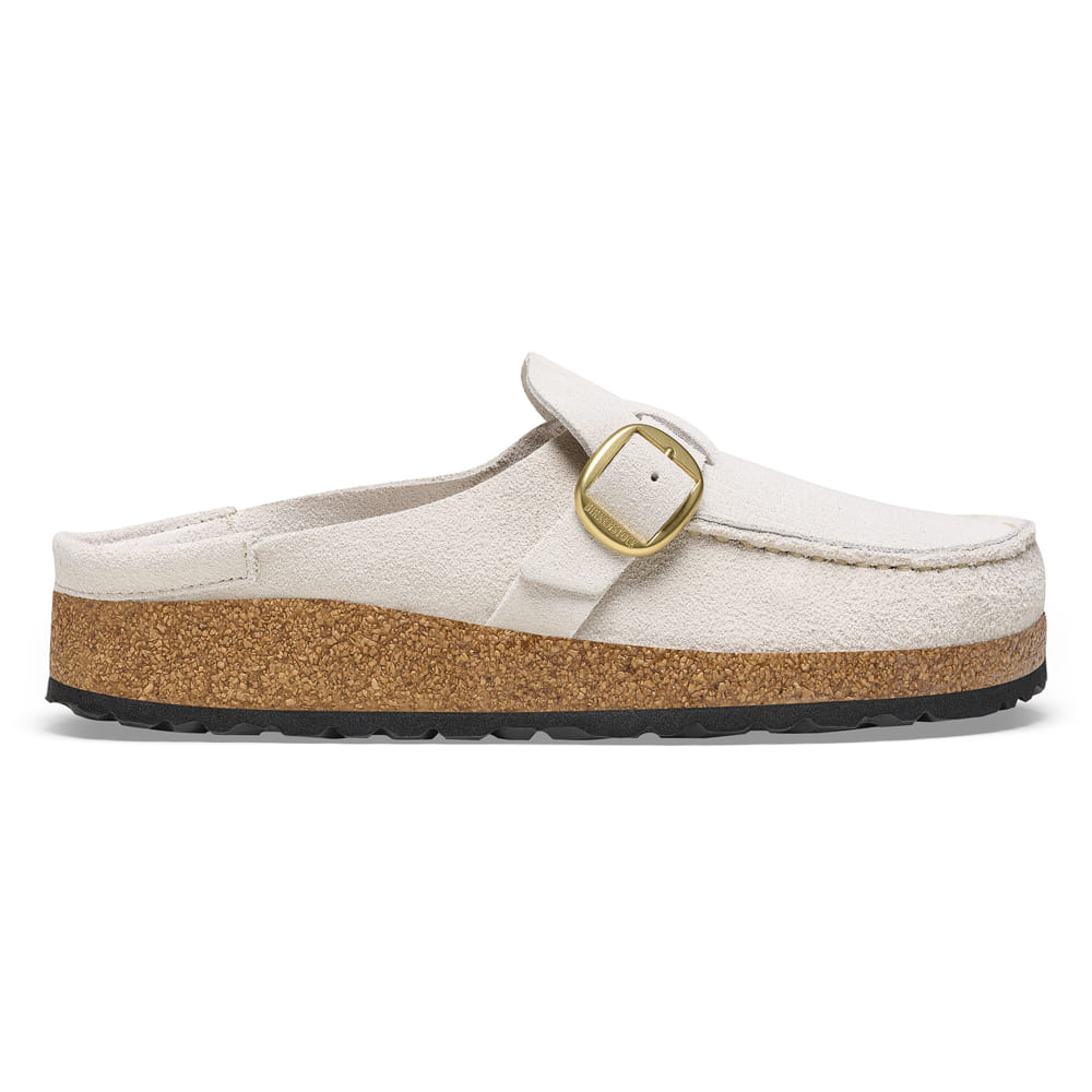 Birkenstock White/Corduroy Antique White Buckley Suede Embossed clog Side Look